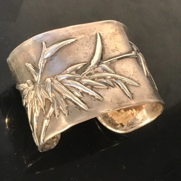 Rare Chinese Sterling Silver Cuff Bracelet Wing Hang Antique Chinese Bamboo 925 - Picture 3 of 9